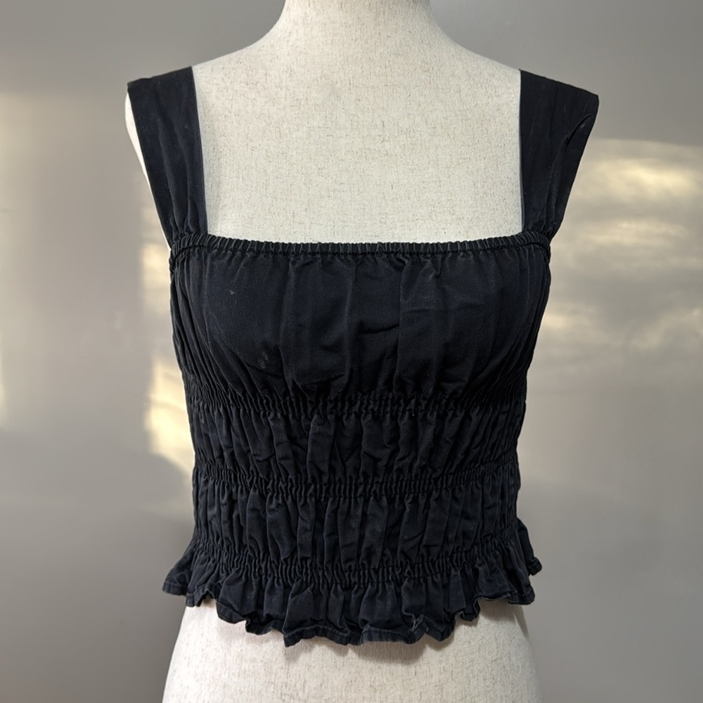 ENDLESS ROSE Women's Smocked Ruffle Top Size XS In Black - Picture 4 of 11